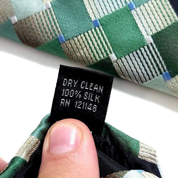 Van Heusen Green Tan Abstract Geometric Woven Silk Tie - Picture 5 of 7